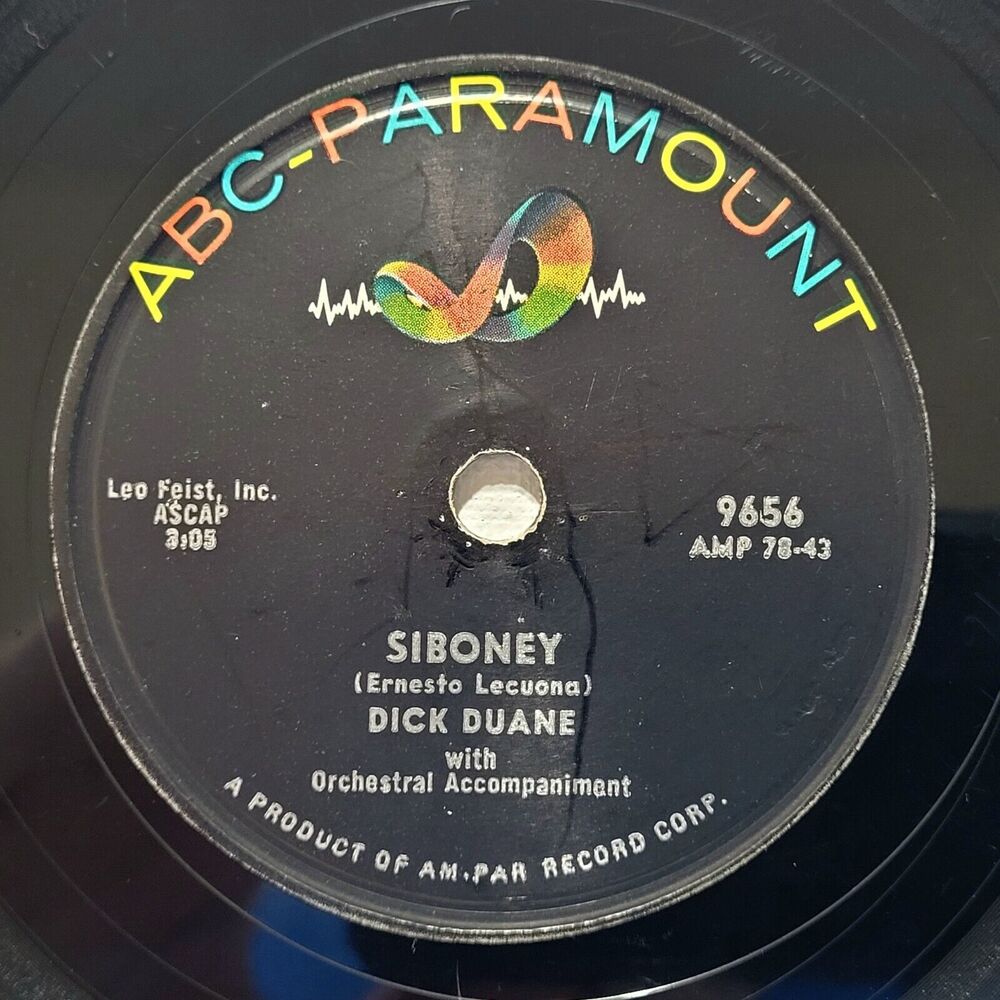 Dick Duane 78 RRPM - Siboney / Now - ABC Paramount - V++ Pop